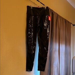 Spanx Black Sequin Leggings Size XL
